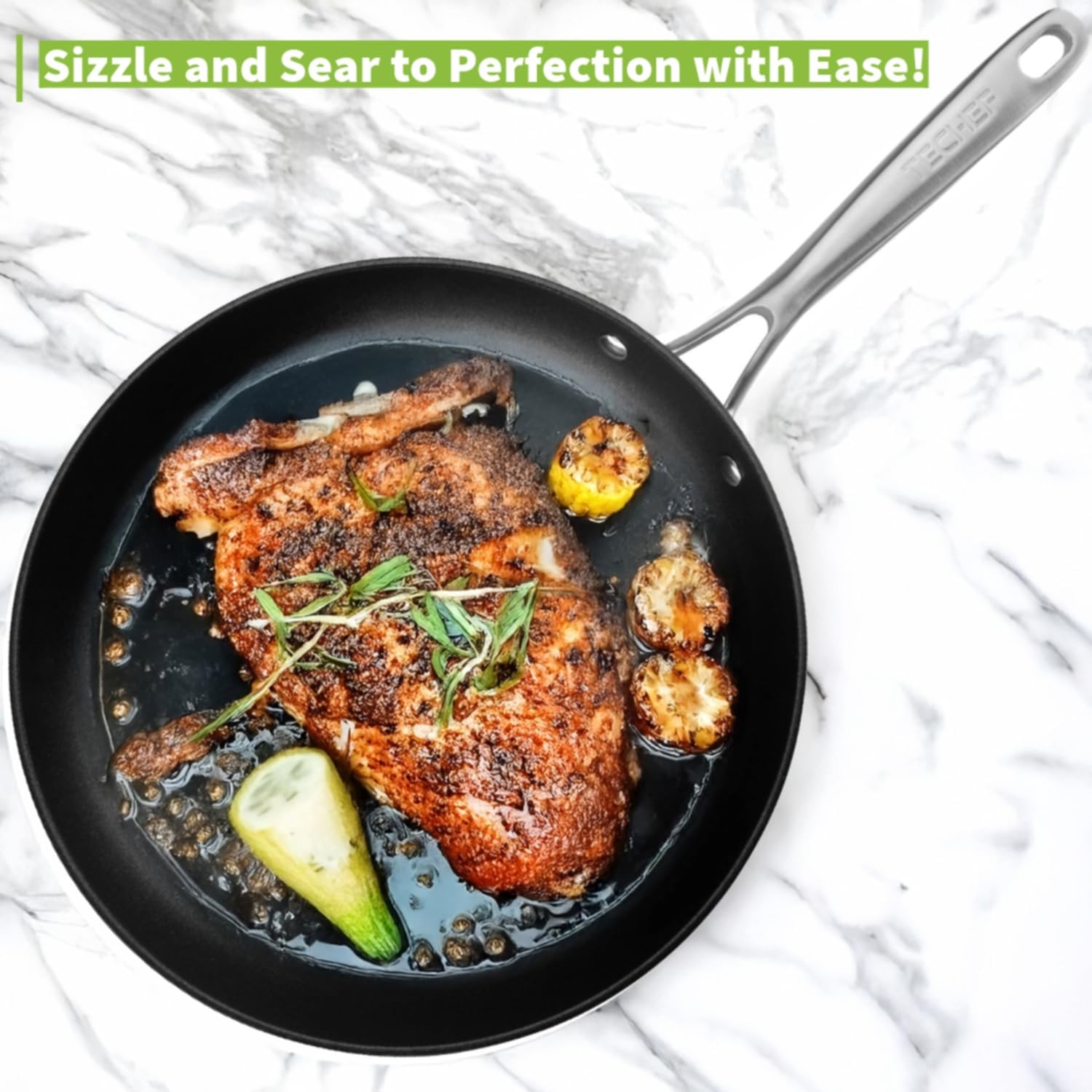 TECHEF Onyx Collection Nonstick Frying Pan Skillet Set - PFOA-Free, Dishwasher Oven Safe, Stainless Steel Handle - Induction-Ready - Made in Korea (8-inch and 10-inch)