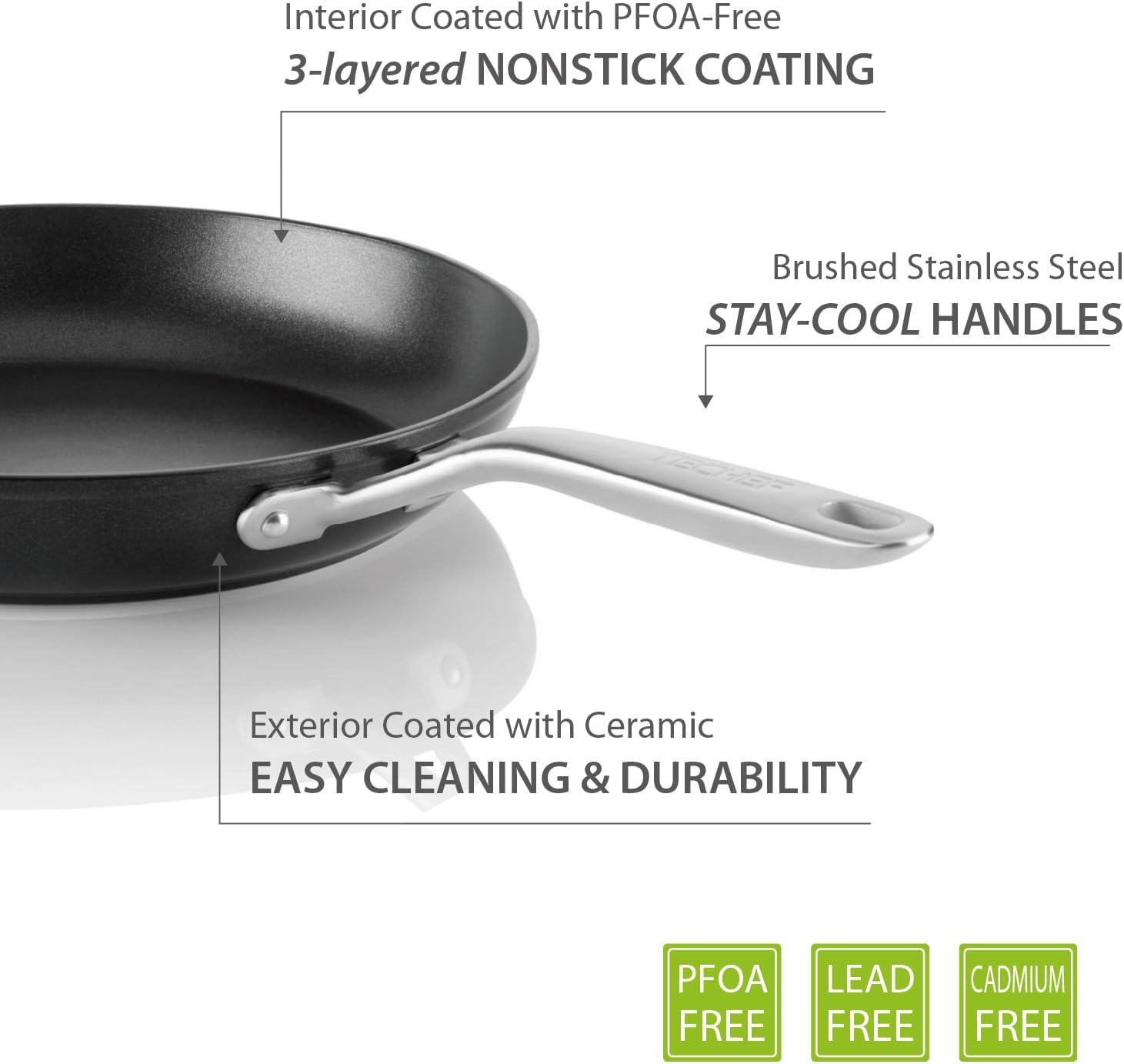 TECHEF Onyx Collection Nonstick Frying Pan Skillet Set - PFOA-Free, Dishwasher Oven Safe, Stainless Steel Handle - Induction-Ready - Made in Korea (8-inch and 10-inch)
