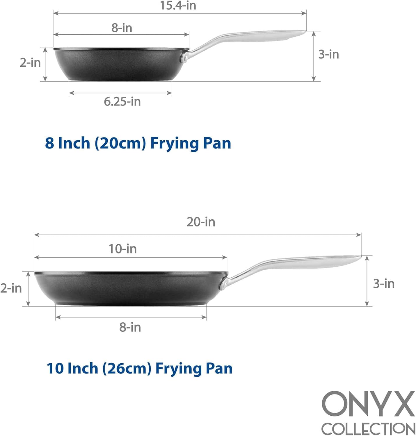 TECHEF Onyx Collection Nonstick Frying Pan Skillet Set - PFOA-Free, Dishwasher Oven Safe, Stainless Steel Handle - Induction-Ready - Made in Korea (8-inch and 10-inch)