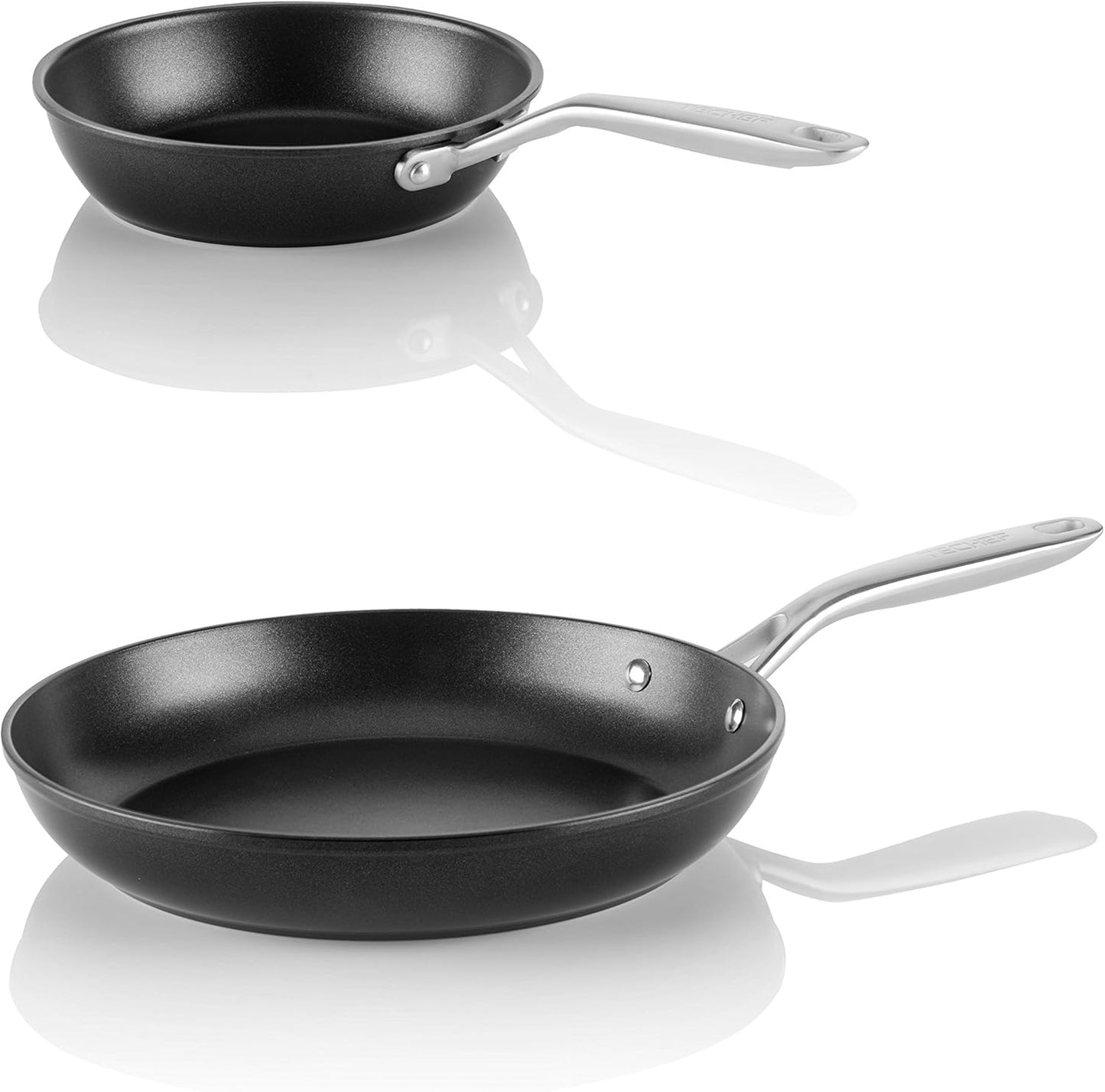 TECHEF Onyx Collection Nonstick Frying Pan Skillet Set - PFOA-Free, Dishwasher Oven Safe, Stainless Steel Handle - Induction-Ready - Made in Korea (8-inch and 10-inch)