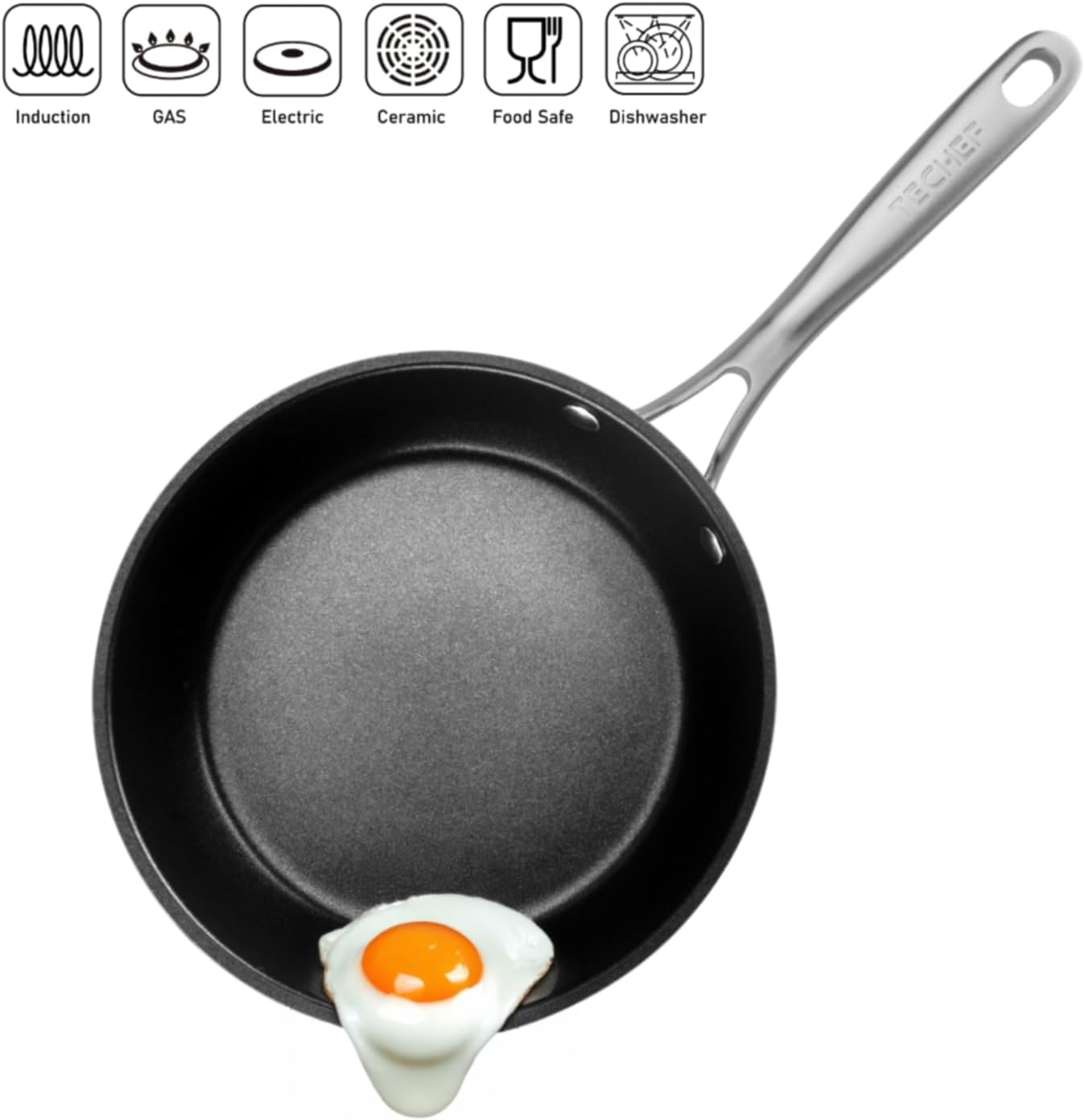TECHEF Onyx Collection Nonstick Frying Pan Skillet Set - PFOA-Free, Dishwasher Oven Safe, Stainless Steel Handle - Induction-Ready - Made in Korea (8-inch and 10-inch)