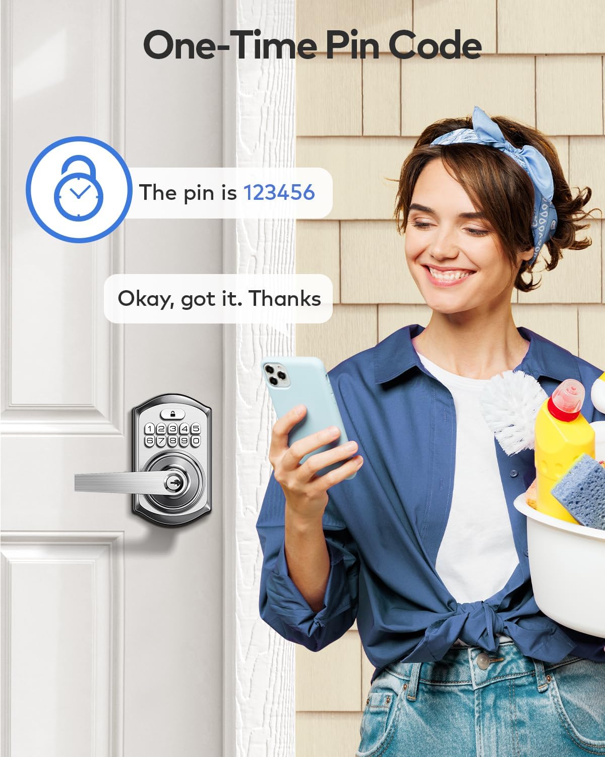 TEEHO TE004 Keyless Entry Keypad Door Lock with Handle - Front Digital Deadbolt, Anti-Peeping, Auto Lock, Passage Mode, Easy Install - Satin Nickel