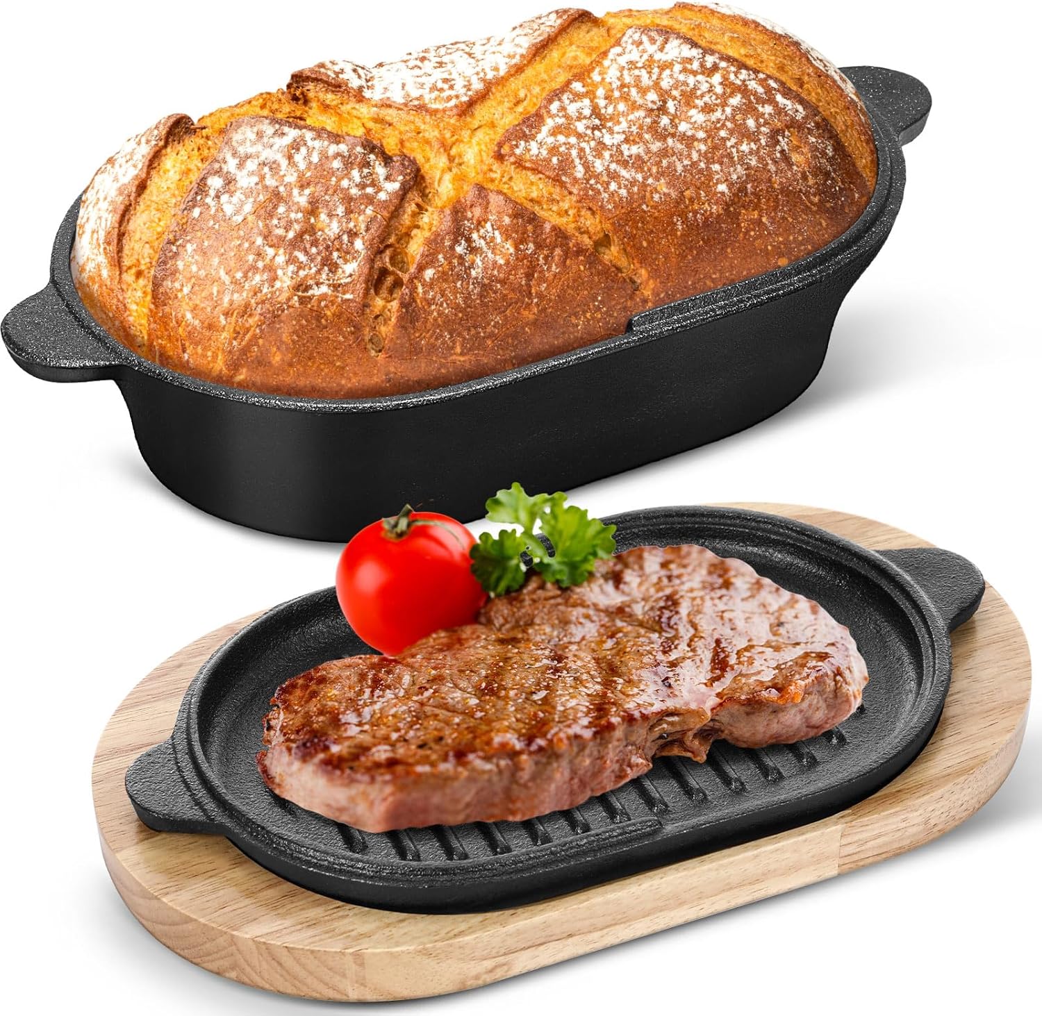 Teenyyou 2-in-1 Pre-Seasoned Cast Iron Bread Loaf Pan Set with Lid: Dutch Oven Pot and Cooking Pan for Homemade Sourdough Bread