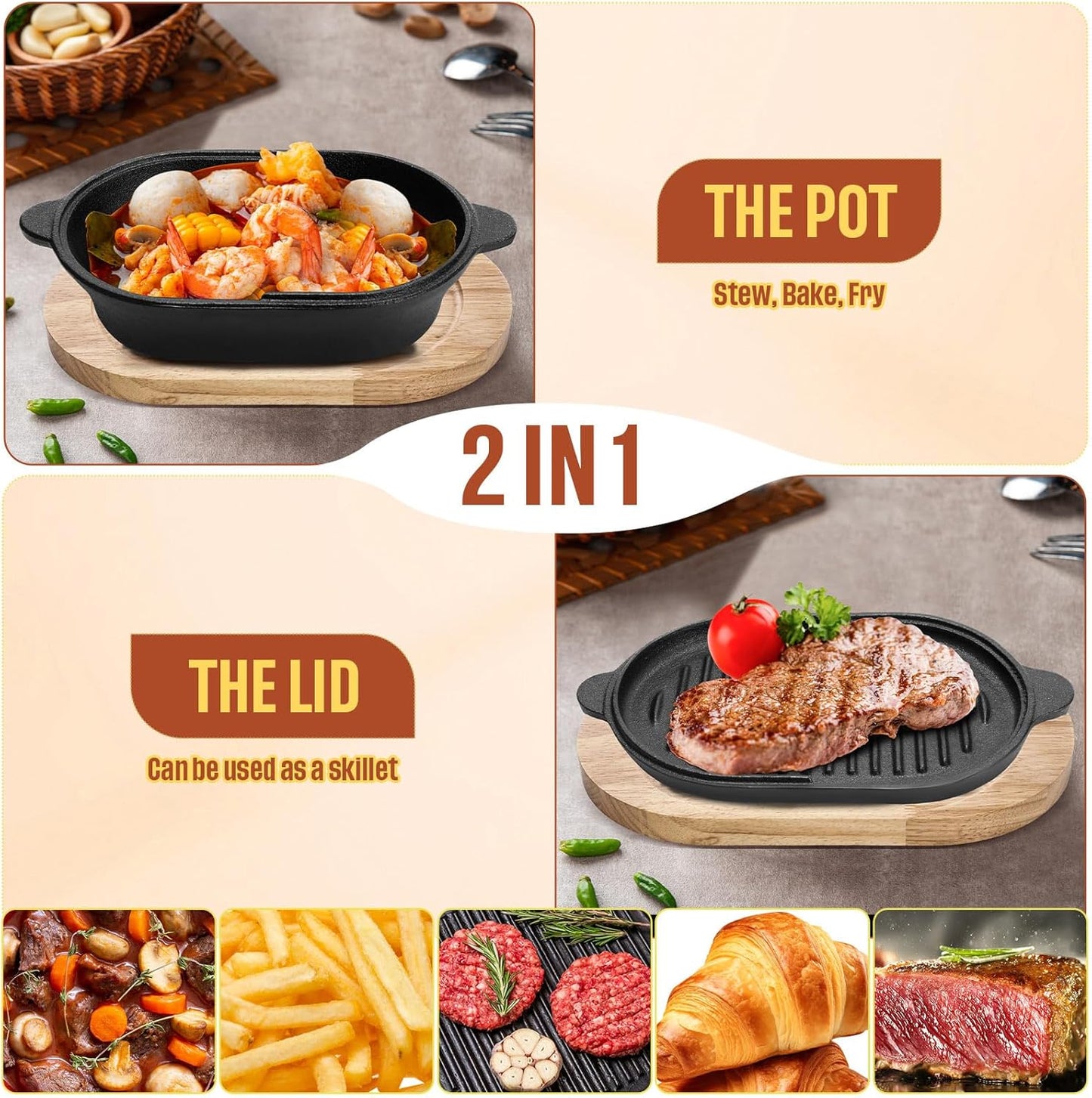 Teenyyou 2-in-1 Pre-Seasoned Cast Iron Bread Loaf Pan Set with Lid: Dutch Oven Pot and Cooking Pan for Homemade Sourdough Bread