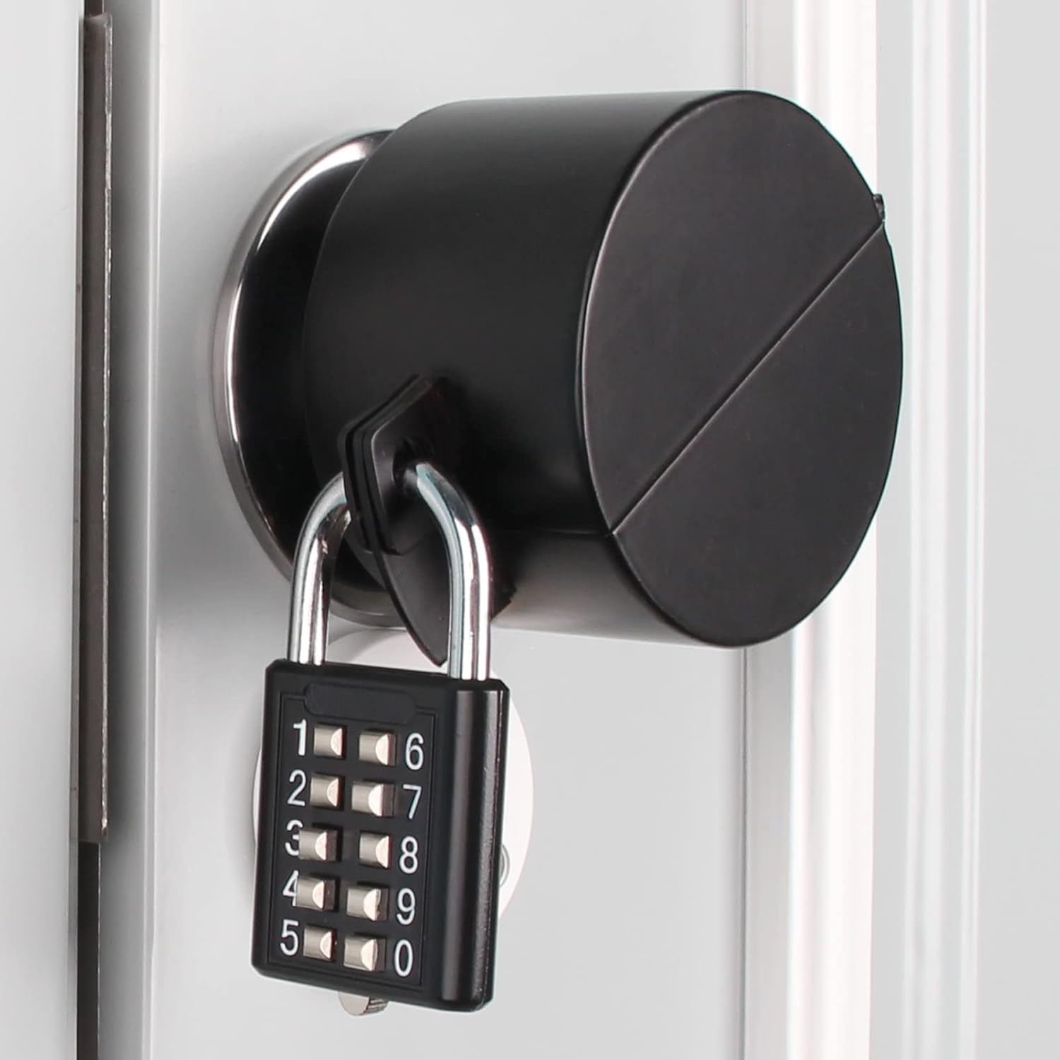 TEMEILI Door Knob Lock Cover - No Drilling Required, Childproof & Dementia Patients, Prevents Access to Keyhole, Black with Lock