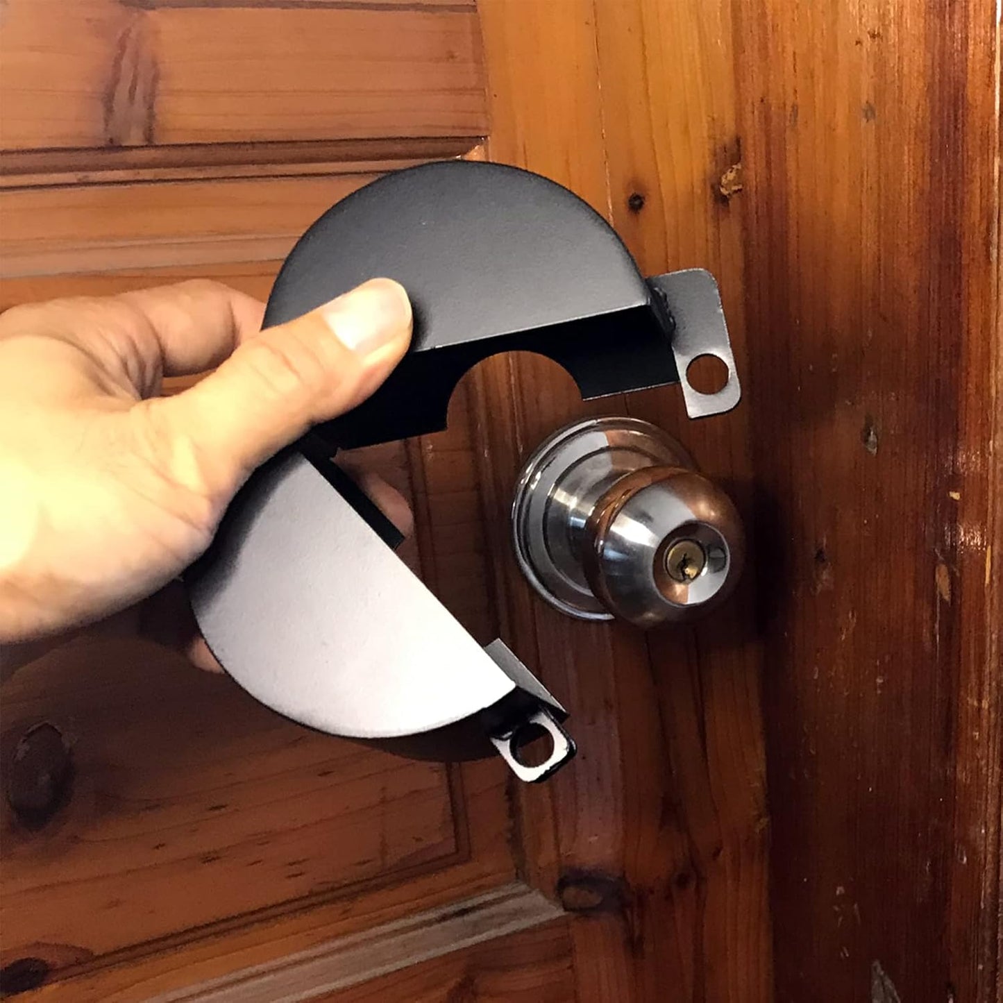 TEMEILI Door Knob Lock Cover - No Drilling Required, Childproof & Dementia Patients, Prevents Access to Keyhole, Black with Lock
