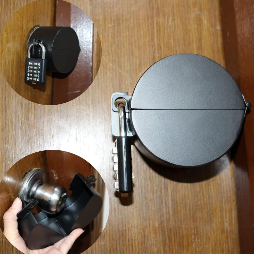 TEMEILI Door Knob Lock Cover - No Drilling Required, Childproof & Dementia Patients, Prevents Access to Keyhole, Black with Lock