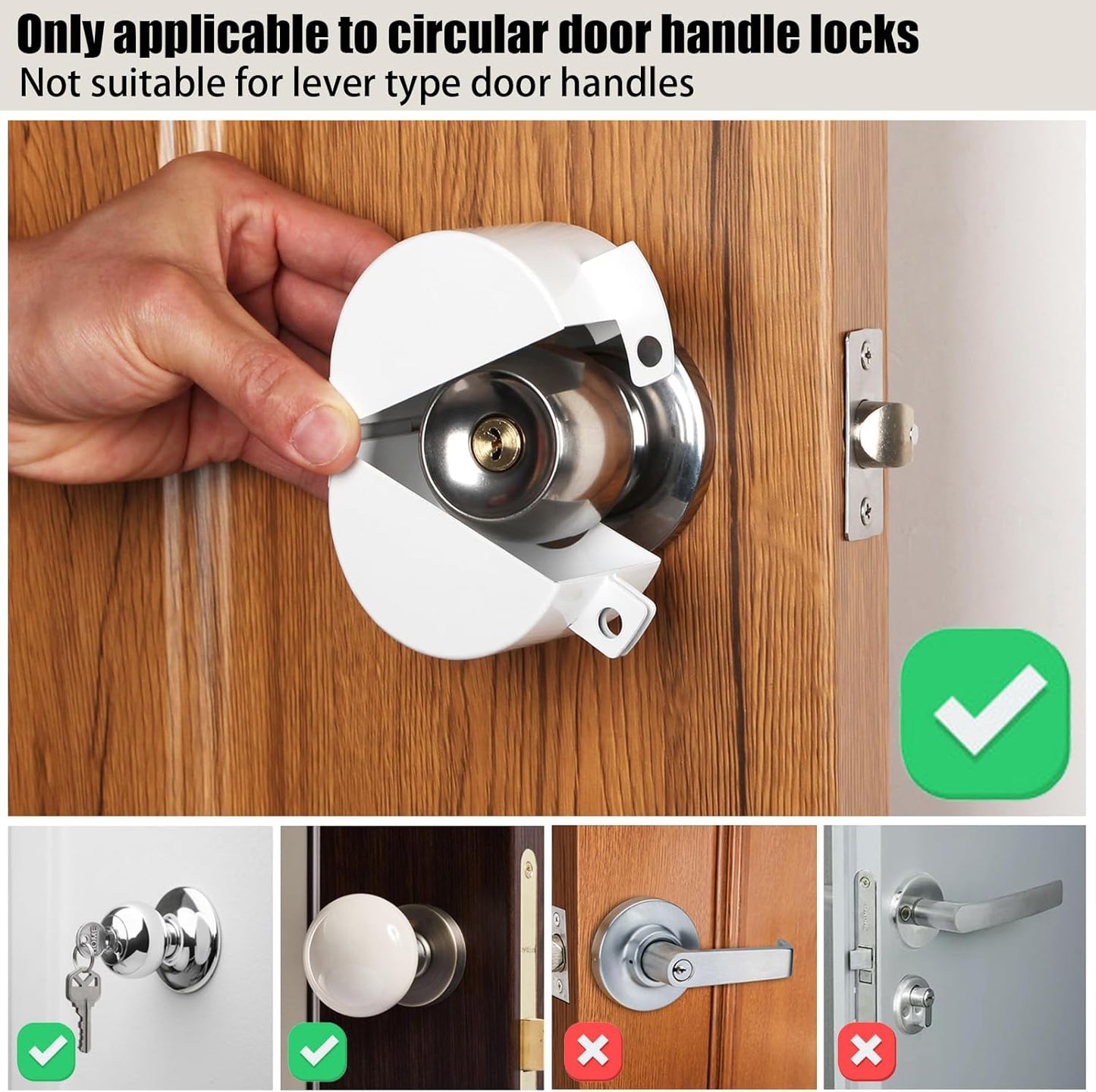 Temporary Door Lock with Round Knob Cover and Padlock - No Drill Lockout Device for Easy Use and Removal (White)