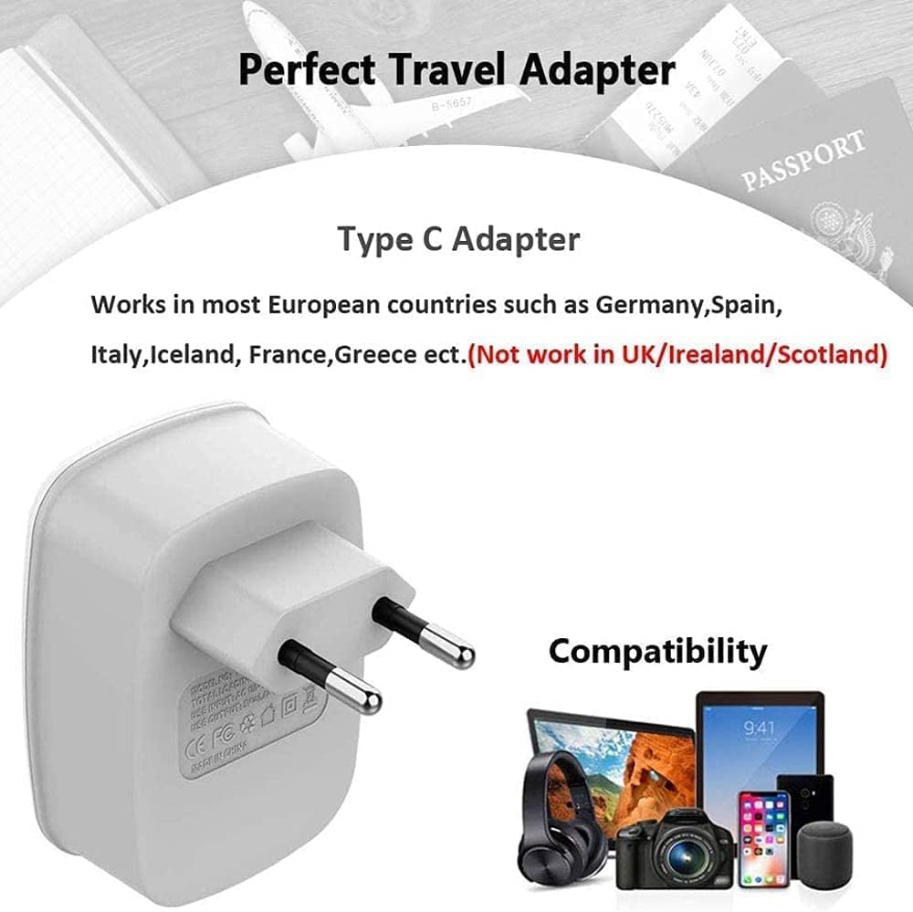 TESSAN European Travel Plug Adapter 2 Pack with USB, Voltage Converter for Hair Dryer, UK EU AUS Italy Spain