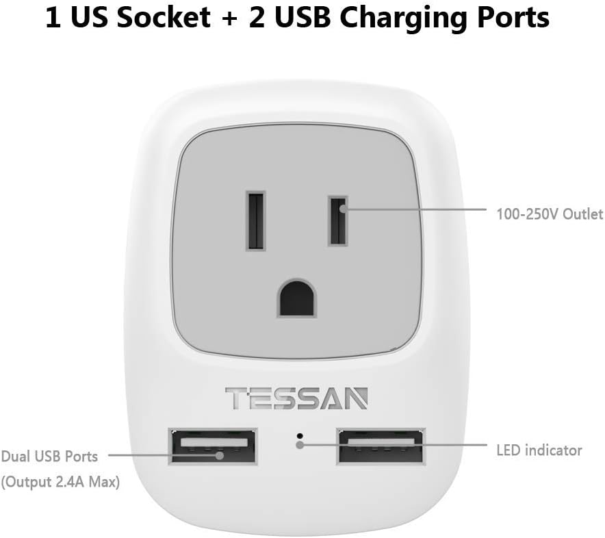 TESSAN European Travel Plug Adapter 3 Pack with 2 USB Ports - Type C Outlet Charger for USA to Europe, Spain, Italy, Germany, France, Israel