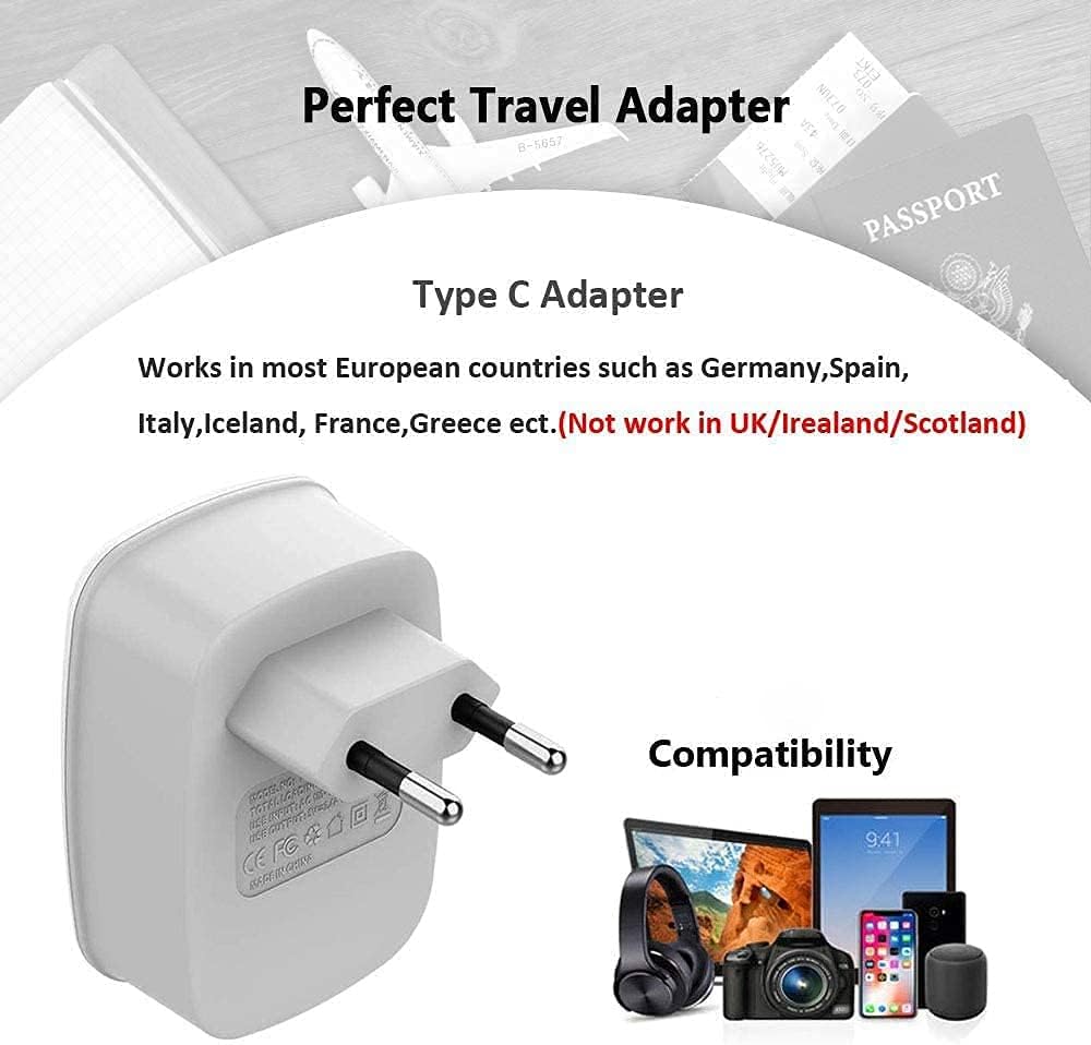 TESSAN European Travel Plug Adapter 3 Pack with 2 USB Ports - Type C Outlet Charger for USA to Europe, Spain, Italy, Germany, France, Israel