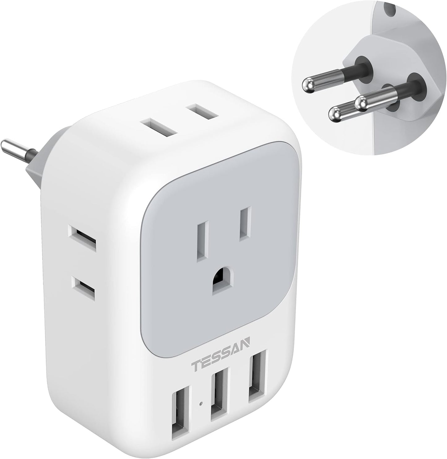 TESSAN Switzerland Power Adapter with 4 Outlets and 3 USB Ports - Type J Plug for US to Switzerland, Liechtenstein, Rwanda