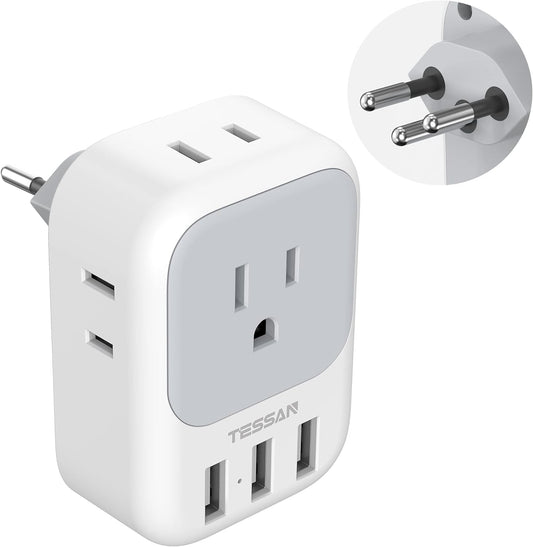 TESSAN Switzerland Power Adapter with 4 Outlets and 3 USB Ports - Type J Plug for US to Switzerland, Liechtenstein, Rwanda