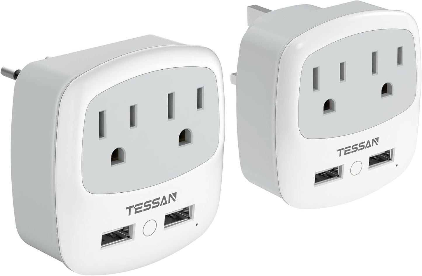 TESSAN Travel Plug Adapter with USB Charger - International Power Adaptor for American Outlets - UK EU Italy Spain France Germany Iceland Greece Israel
