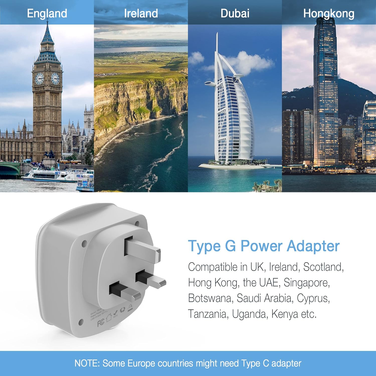 TESSAN Travel Plug Adapter with USB Charger - International Power Adaptor for American Outlets - UK EU Italy Spain France Germany Iceland Greece Israel