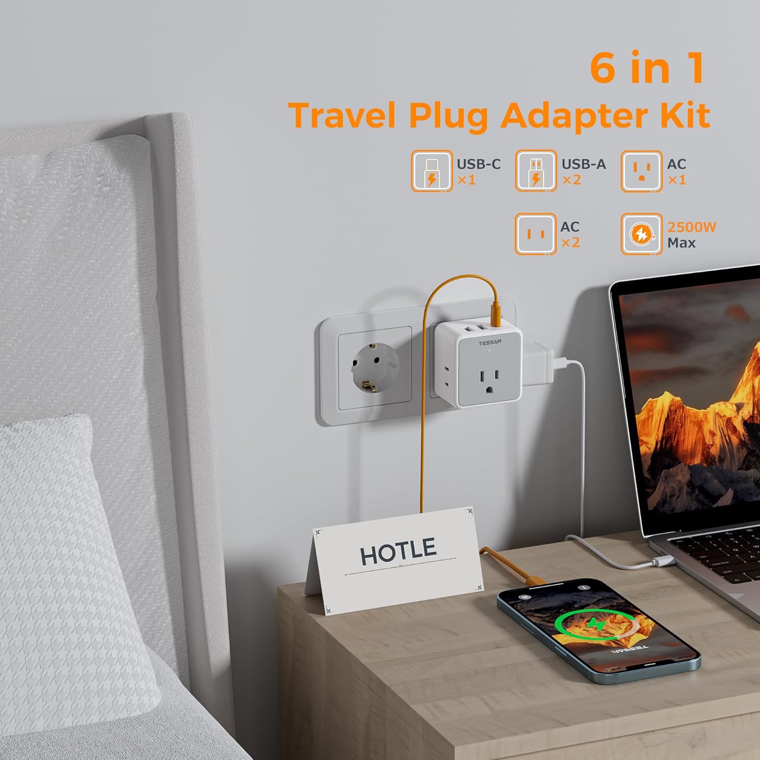 TESSAN Universal Travel Adapter Kit with 3 USB and 3 AC Outlets - Type C G E F I A B - Worldwide Travel Adapter for US EU UK Australia Japan
