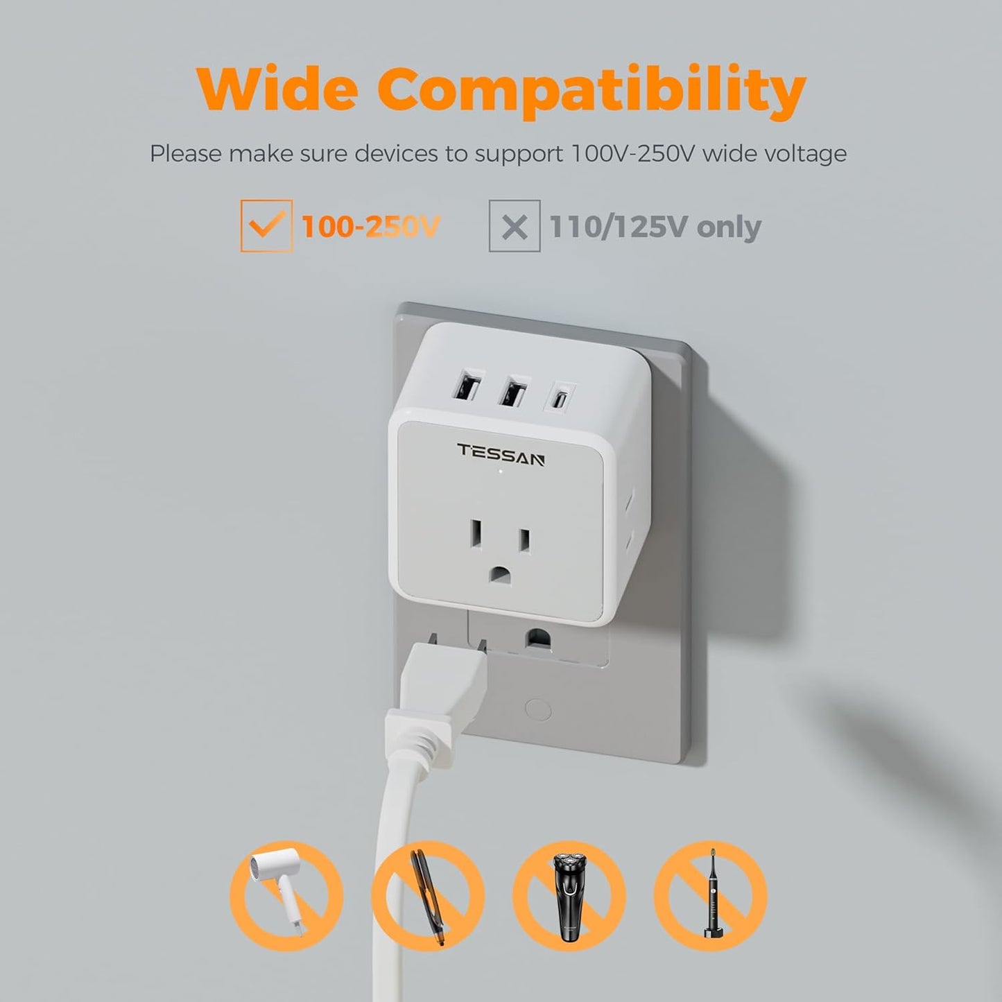 TESSAN Universal Travel Adapter Kit with 3 USB and 3 AC Outlets - Type C G E F I A B - Worldwide Travel Adapter for US EU UK Australia Japan
