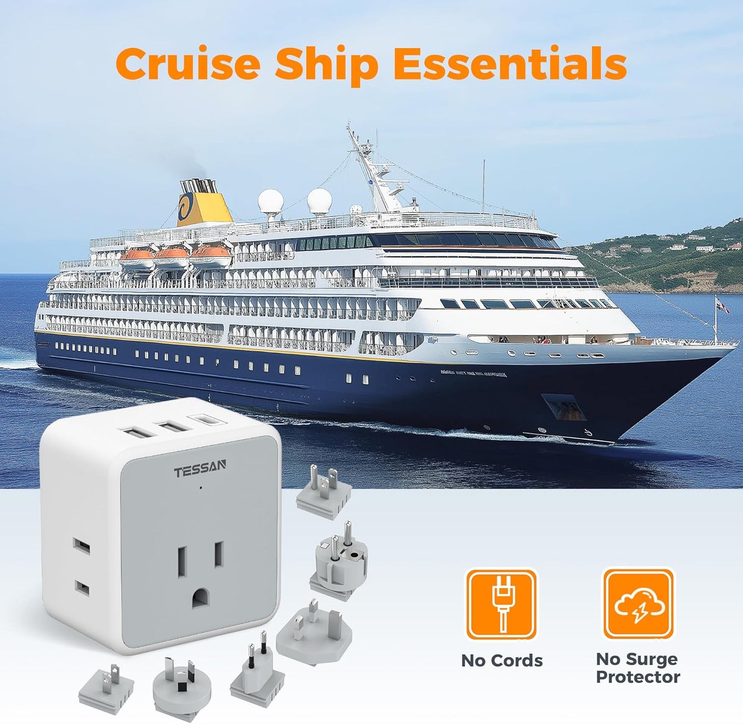 TESSAN Universal Travel Adapter Kit with 3 USB and 3 AC Outlets - Type C G E F I A B - Worldwide Travel Adapter for US EU UK Australia Japan
