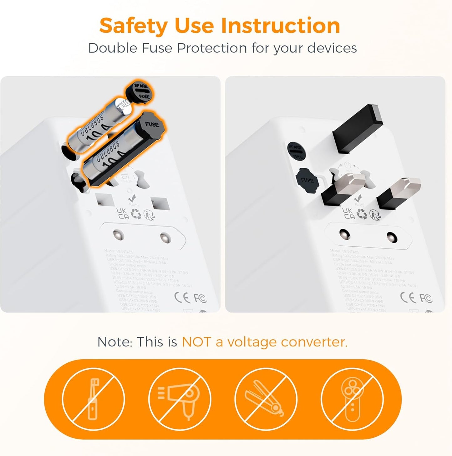 TESSAN Universal Travel Adapter with 4 USB Ports, 140W GaN International Plug for US EU UK AU, Type C/G/A/I Outlet Adapter