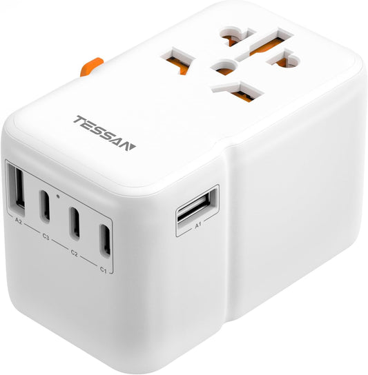 TESSAN Universal Travel Adapter with 5 USB Ports - 85W GaN International Power Adapter for US, Europe, UK, AUS, Ireland