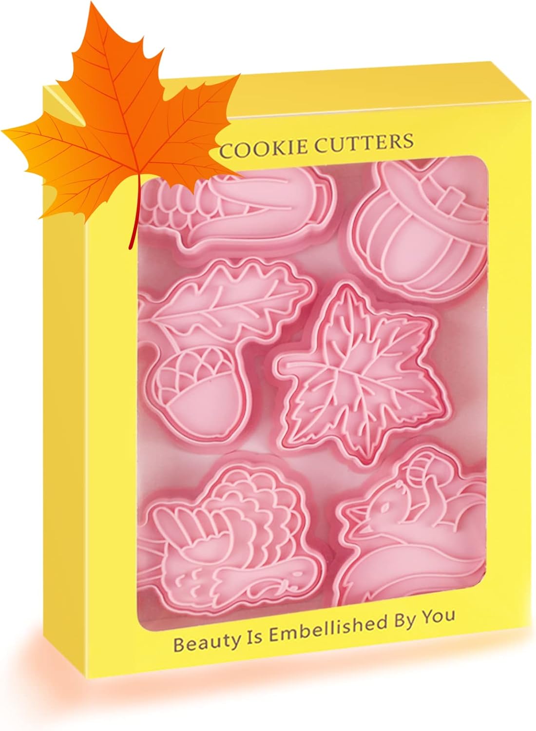 Thanksgiving Cookie Cutters Set - Maple Leaf, Squirrel, Hazelnuts, Turkey, Corn, Pumpkin 3D Cutters and Stamper - Pack of 12
