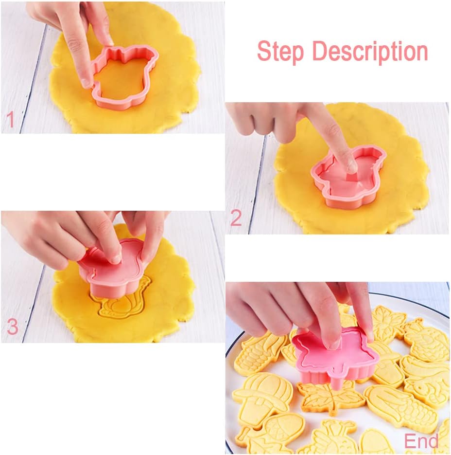 Thanksgiving Cookie Cutters Set - Maple Leaf, Squirrel, Hazelnuts, Turkey, Corn, Pumpkin 3D Cutters and Stamper - Pack of 12