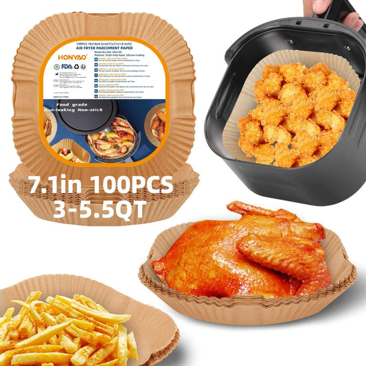 Thickened Square Air Fryer Liners 7.1 x 7.1 inch - Compatible with Ninja, Chefman, Instant Pot, Cosori - Disposable Parchment Liner - 3-5.5 Qt