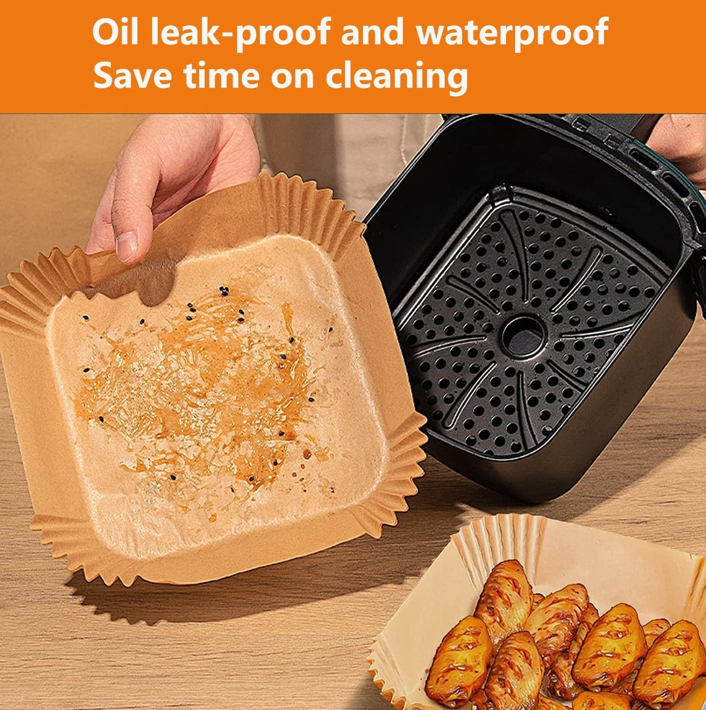 Thickened Square Air Fryer Liners 7.1 x 7.1 inch - Compatible with Ninja, Chefman, Instant Pot, Cosori - Disposable Parchment Liner - 3-5.5 Qt