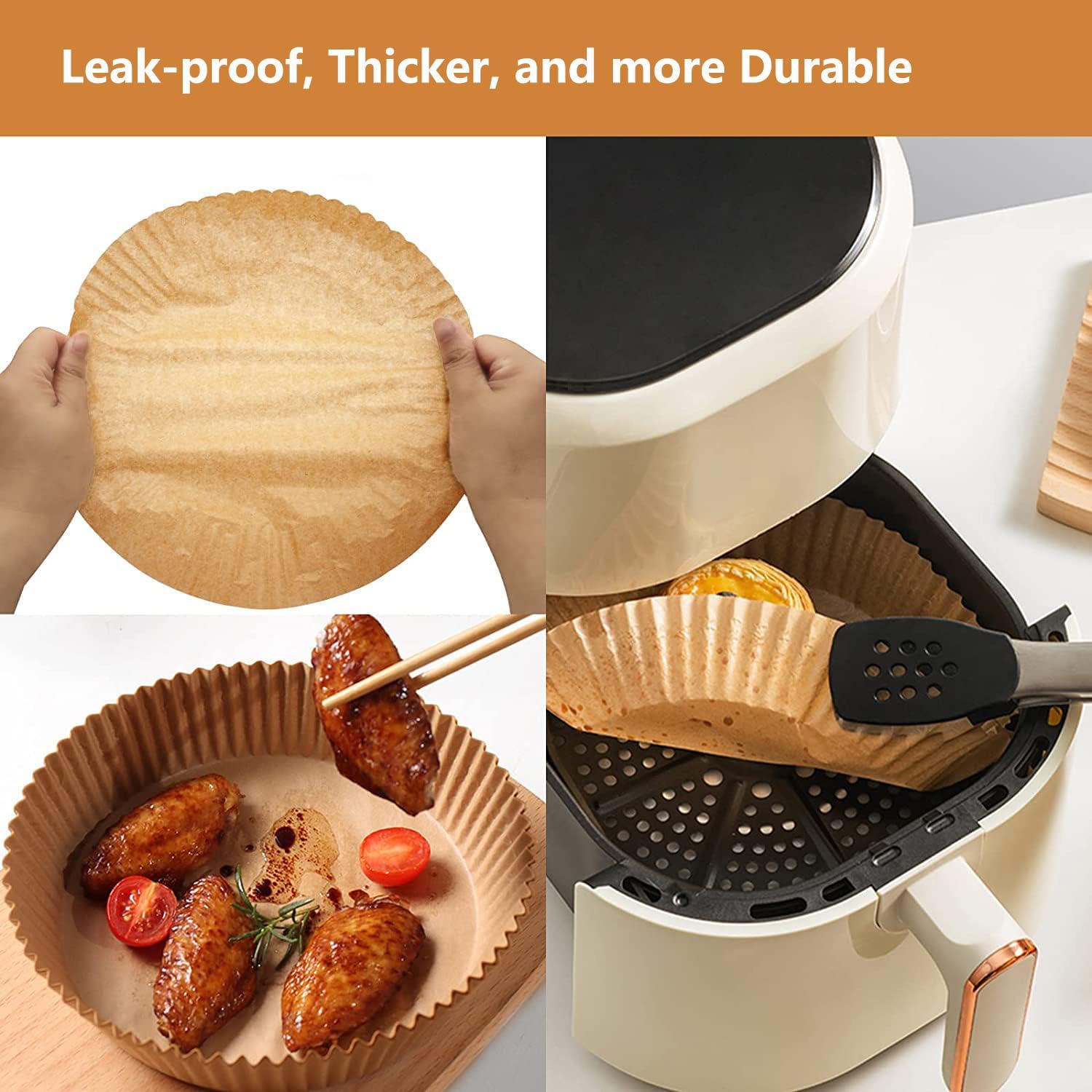 Thickened Square Air Fryer Liners 7.1 x 7.1 inch - Compatible with Ninja, Chefman, Instant Pot, Cosori - Disposable Parchment Liner - 3-5.5 Qt