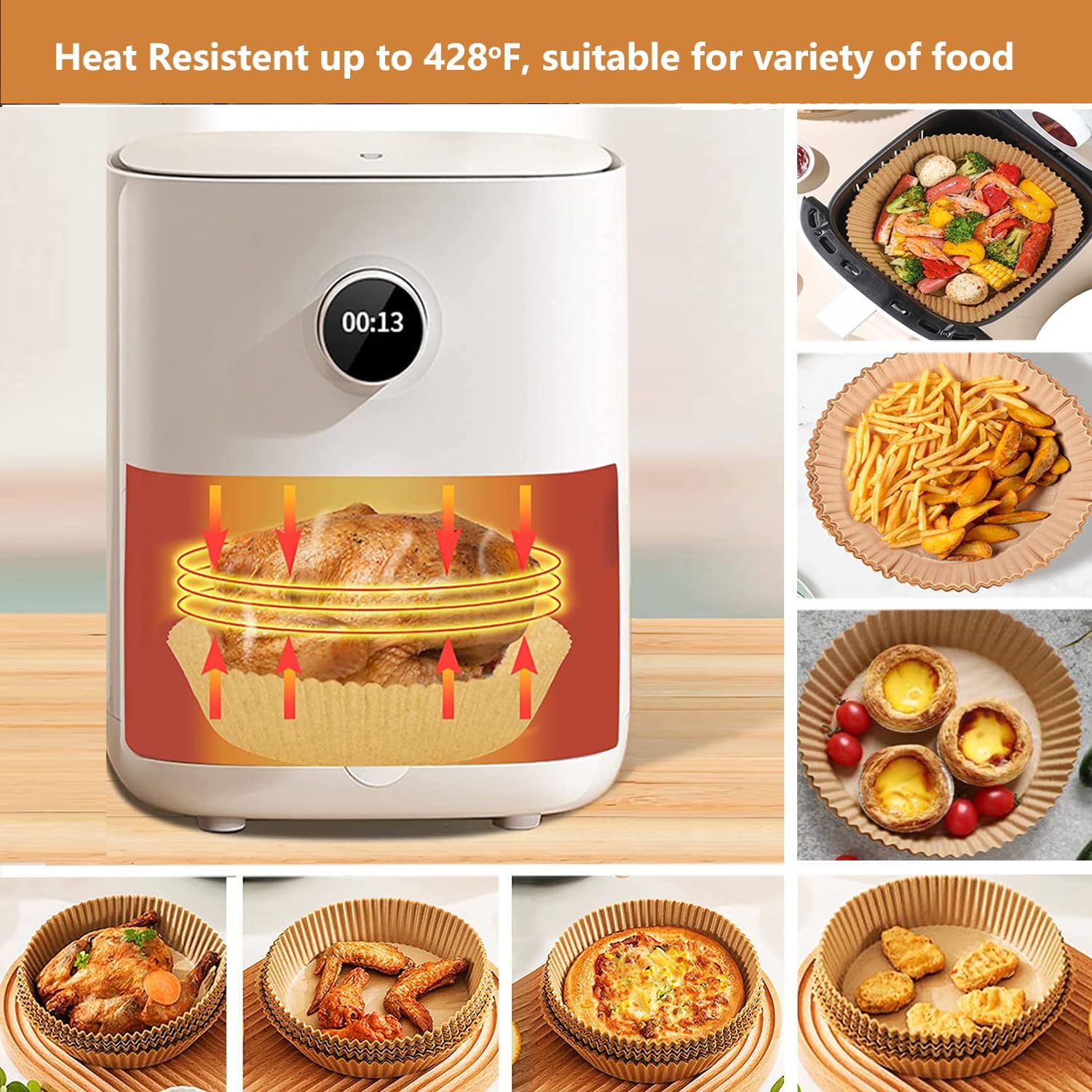 Thickened Square Air Fryer Liners 7.1 x 7.1 inch - Compatible with Ninja, Chefman, Instant Pot, Cosori - Disposable Parchment Liner - 3-5.5 Qt