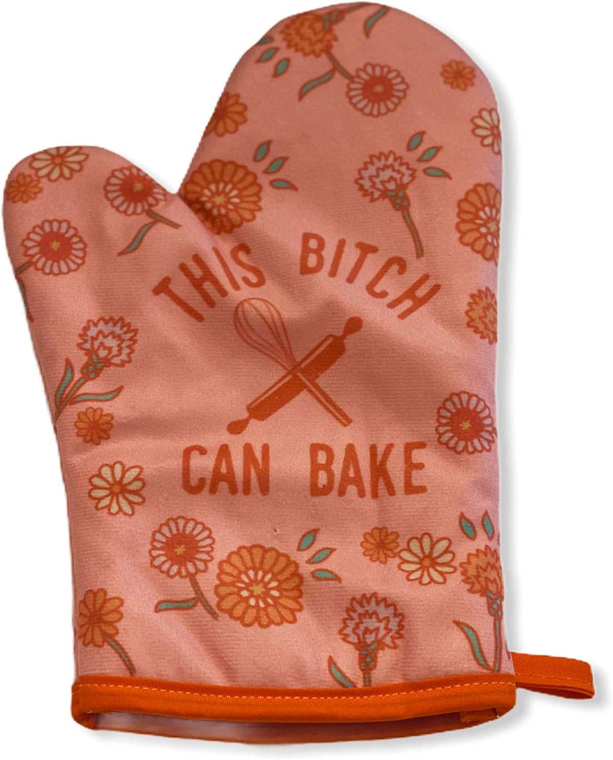 This Bitch Can Bake Funny Graphic Oven Mitt for Cooking and Baking - Novelty Kitchen Accessories in Orange