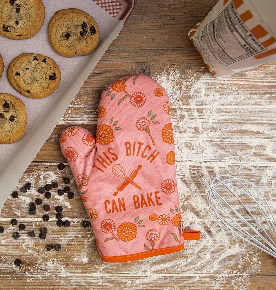 This Bitch Can Bake Funny Graphic Oven Mitt for Cooking and Baking - Novelty Kitchen Accessories in Orange
