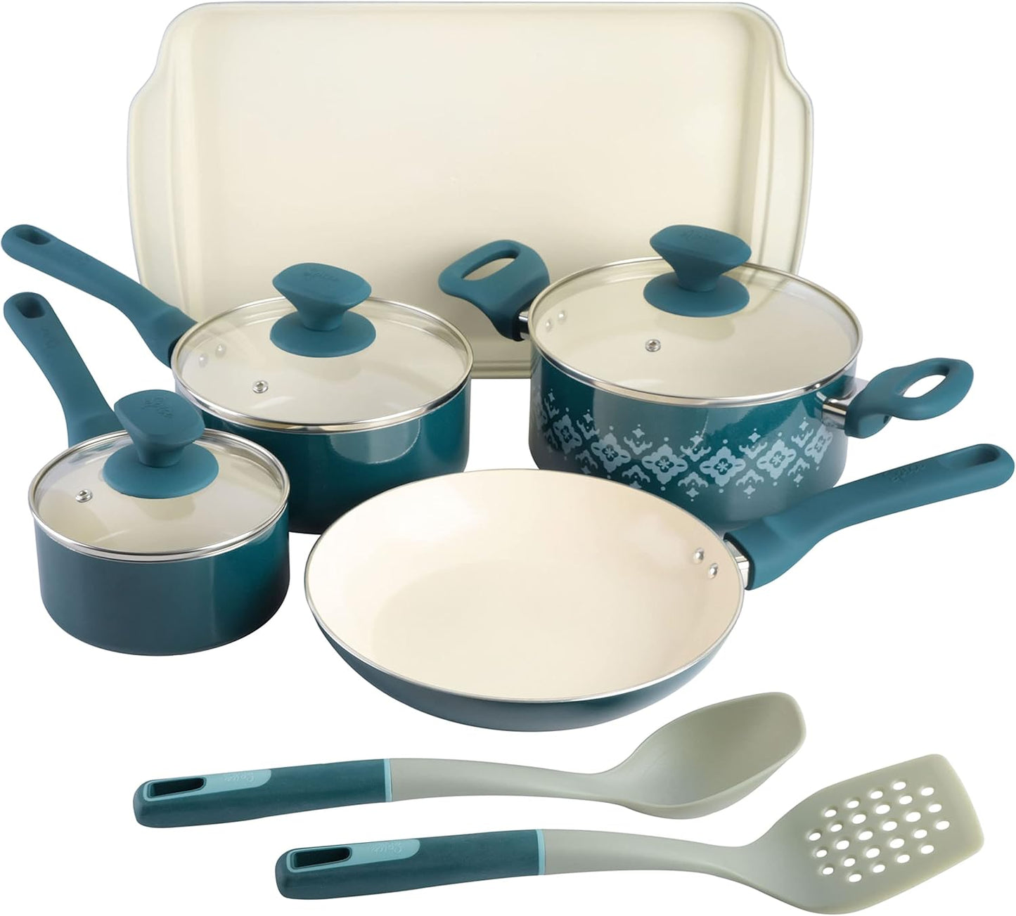Tia Mowry Spice 10-Piece Ceramic Cookware Set in Teal - Healthy Non-Stick Option