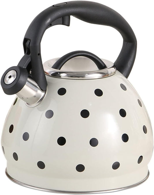 TIMOBIZZ 3L Stainless Steel Whistling Tea Kettle with Polka Dot Pattern - Classic Stovetop Teapot with Heat Resistant Handle