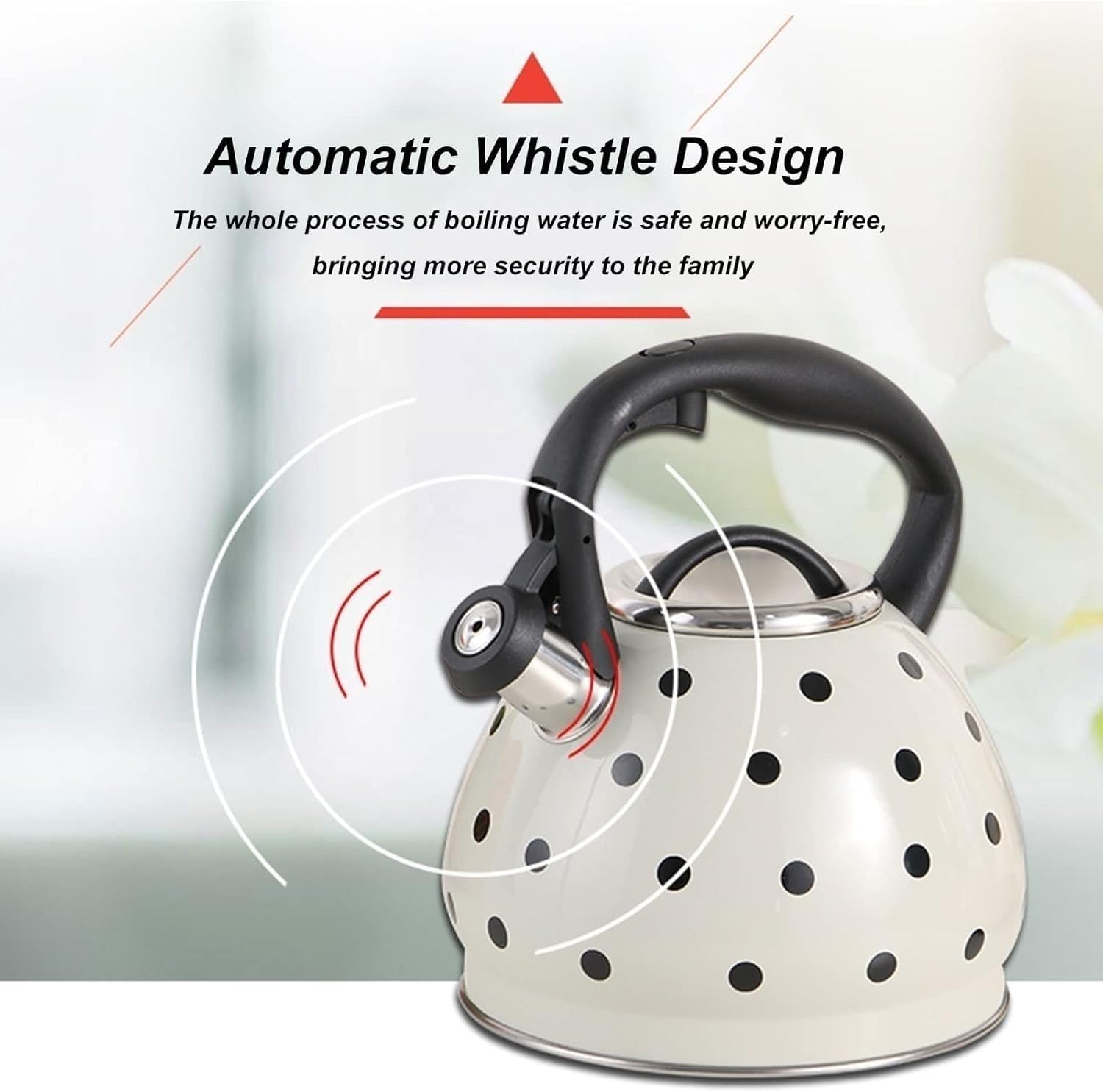 TIMOBIZZ 3L Stainless Steel Whistling Tea Kettle with Polka Dot Pattern - Classic Stovetop Teapot with Heat Resistant Handle