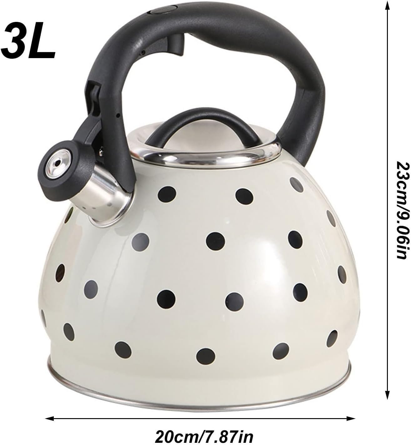 TIMOBIZZ 3L Stainless Steel Whistling Tea Kettle with Polka Dot Pattern - Classic Stovetop Teapot with Heat Resistant Handle