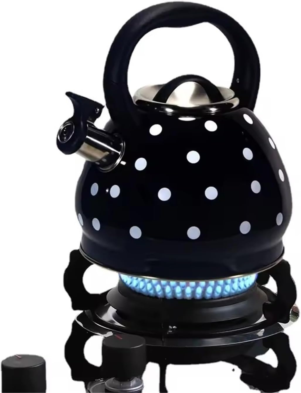 TIMOBIZZ 3L Stainless Steel Whistling Tea Kettle with Polka Dot Pattern - Classic Stovetop Teapot with Heat Resistant Handle