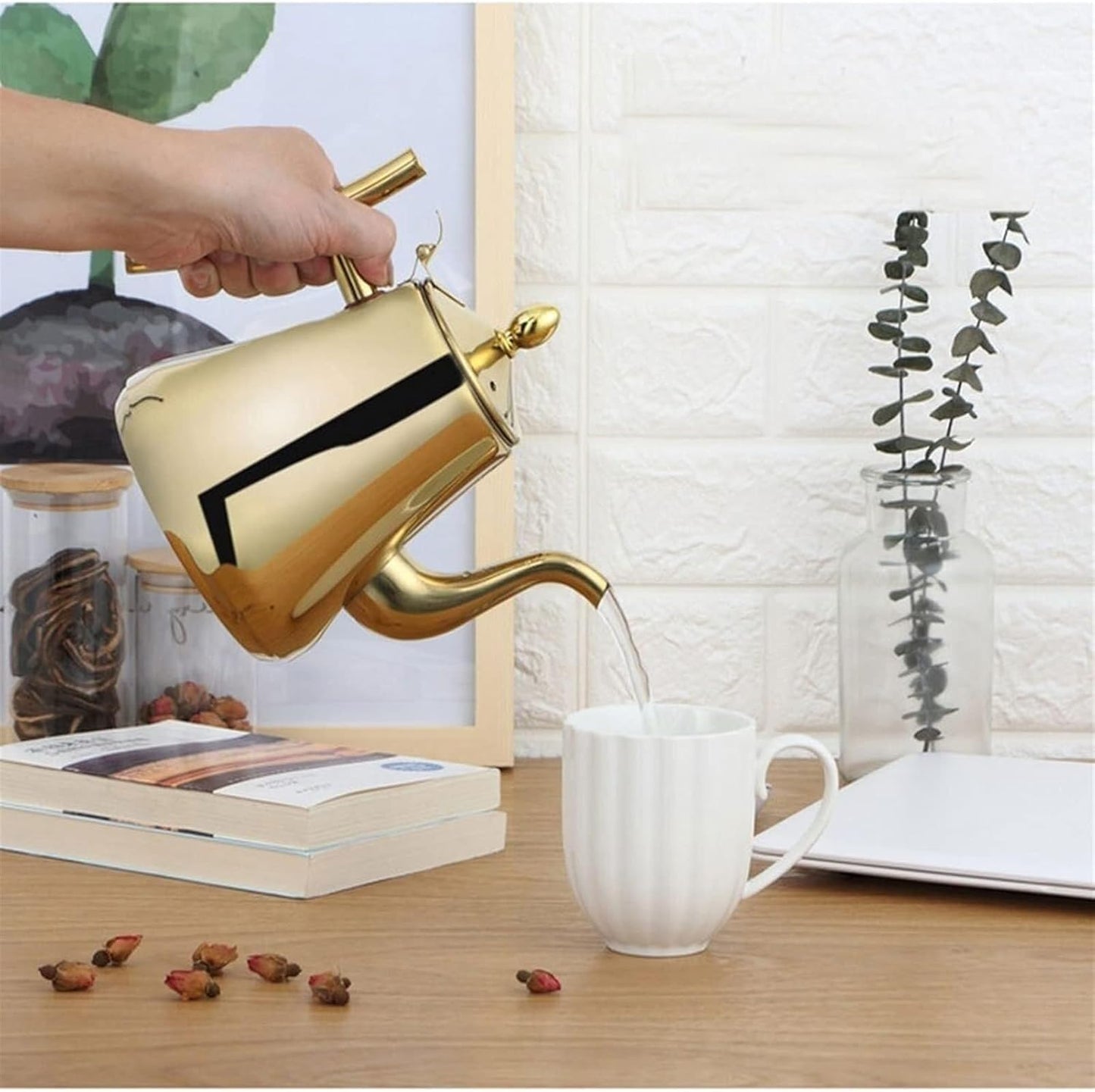 TIMOBIZZ Premium 304 Stainless Steel Tea Kettle with Infuser - Rapid Heating for Loose Tea - 1.1 Quart Capacity