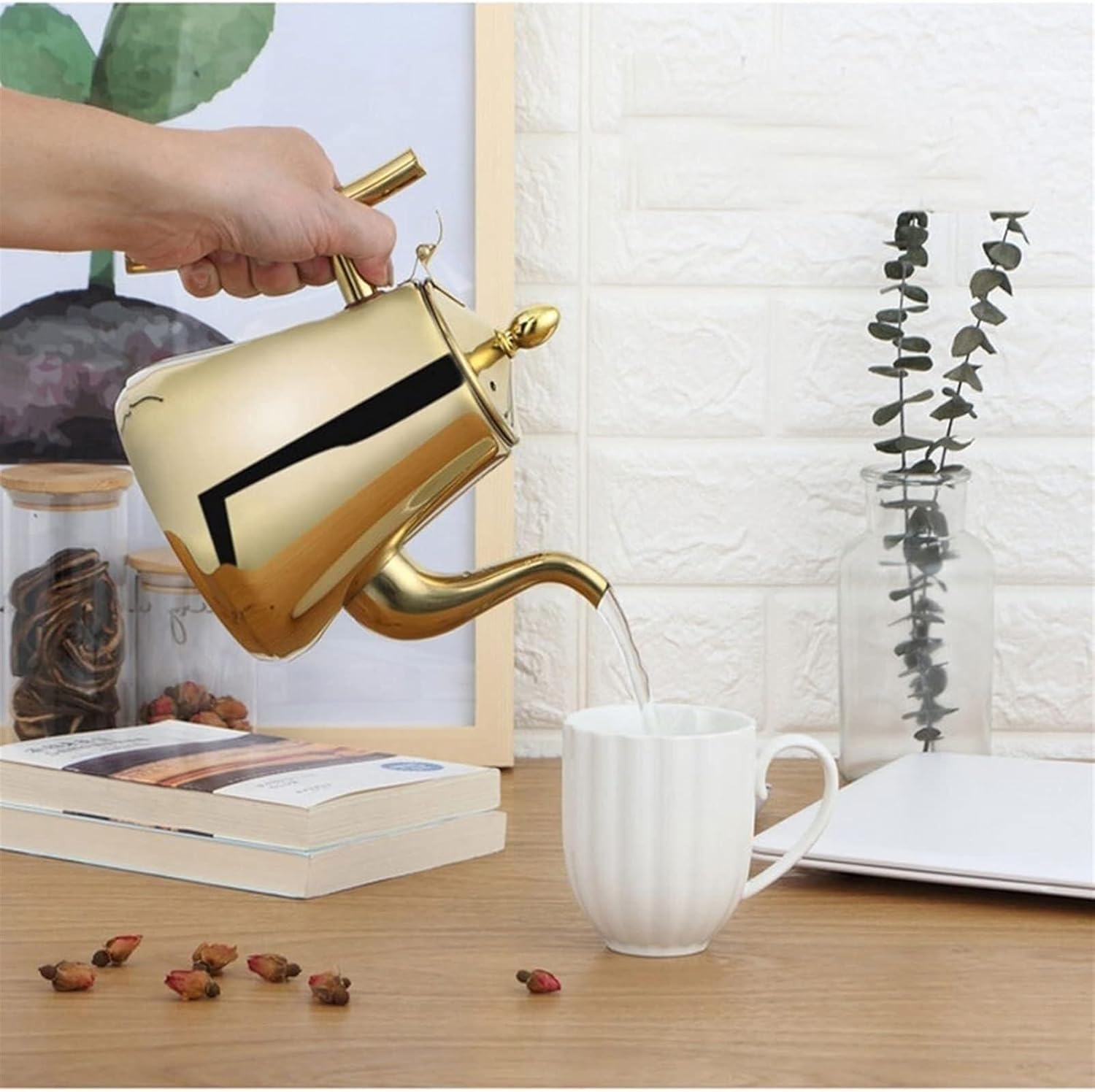 TIMOBIZZ Premium 304 Stainless Steel Tea Kettle with Infuser - Rapid Heating for Loose Tea - 1.1 Quart Capacity