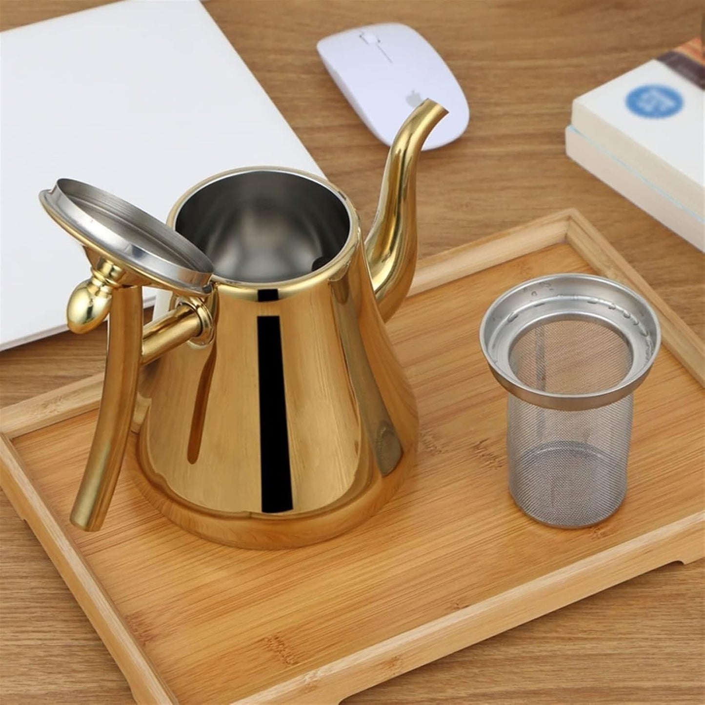 TIMOBIZZ Premium 304 Stainless Steel Tea Kettle with Infuser - Rapid Heating for Loose Tea - 1.1 Quart Capacity