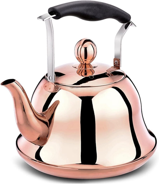 TIMOBIZZ Stainless Steel Whistling Tea Kettle - Fast Heating 2.1 to 5.3 Quart for All Stove Types - Rose Gold, 4L