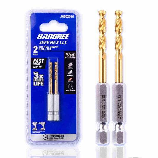 Titanium Coated HSS Twist Drill Bit Set, 5/32" Hex Shank, High Speed Steel Bits for Steel, Copper, Aluminum, Zinc Alloy, Cast Iron, Wood Plastic - Pack of 2