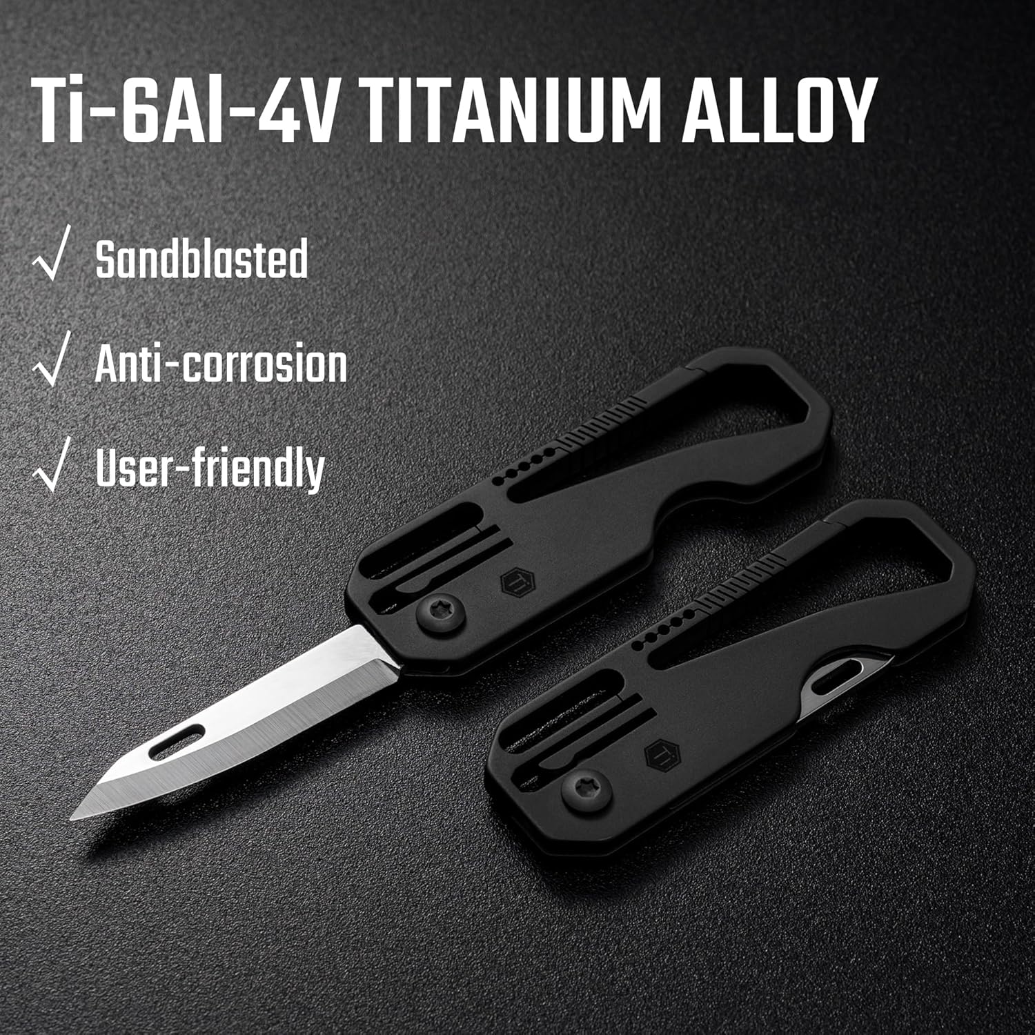 Titanium Pocket Utility Knife with Carabiner - KeyUnity KK08 EDC Folding Knife for Everyday Carry