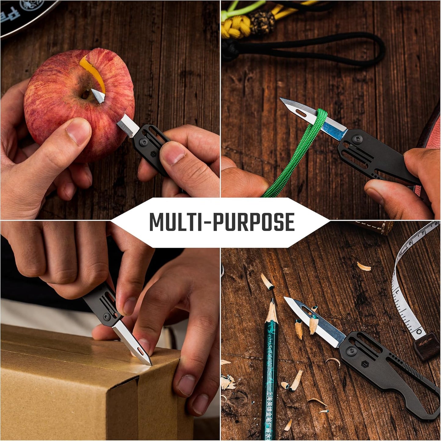 Titanium Pocket Utility Knife with Carabiner - KeyUnity KK08 EDC Folding Knife for Everyday Carry