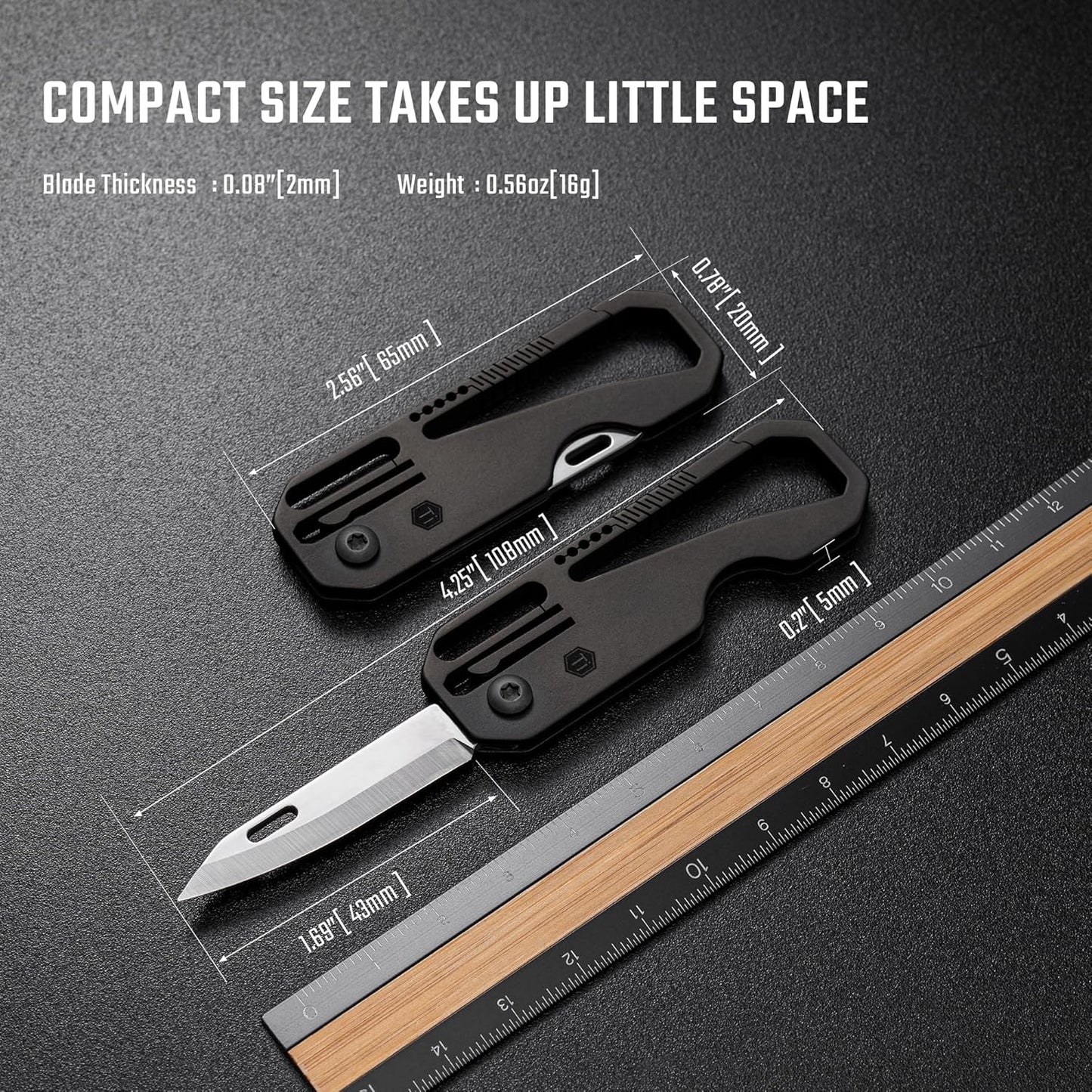 Titanium Pocket Utility Knife with Carabiner - KeyUnity KK08 EDC Folding Knife for Everyday Carry