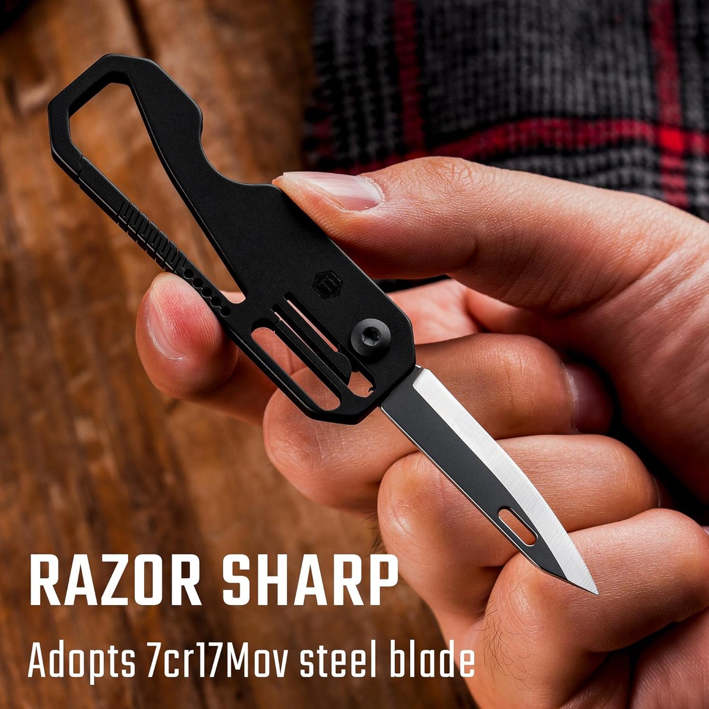 Titanium Pocket Utility Knife with Carabiner - KeyUnity KK08 EDC Folding Knife for Everyday Carry