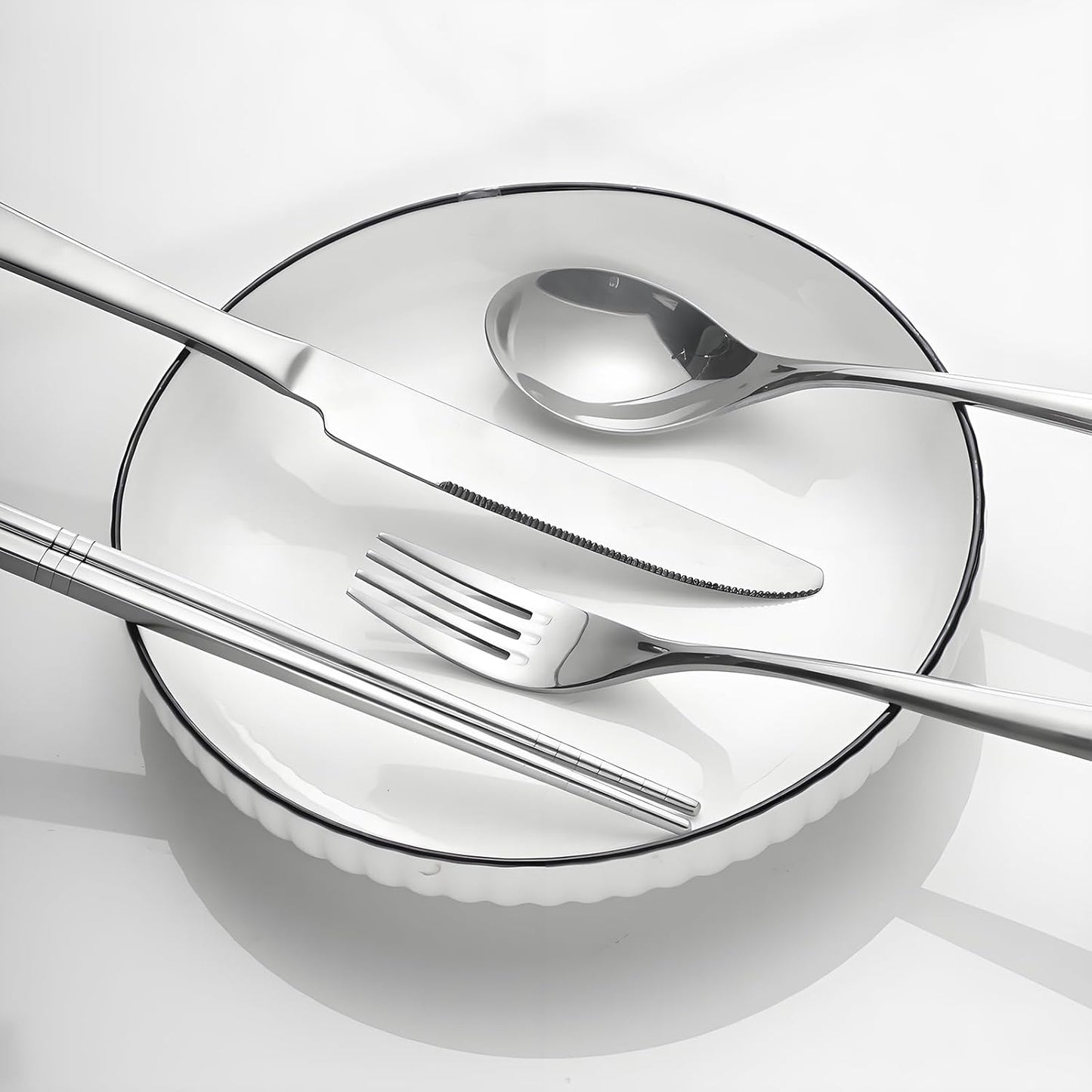 Titanium Travel Tableware Set with Fork, Knife, Chopsticks, and Spoon in Box - Portable Utensils for School, Work, Picnics, and Camping