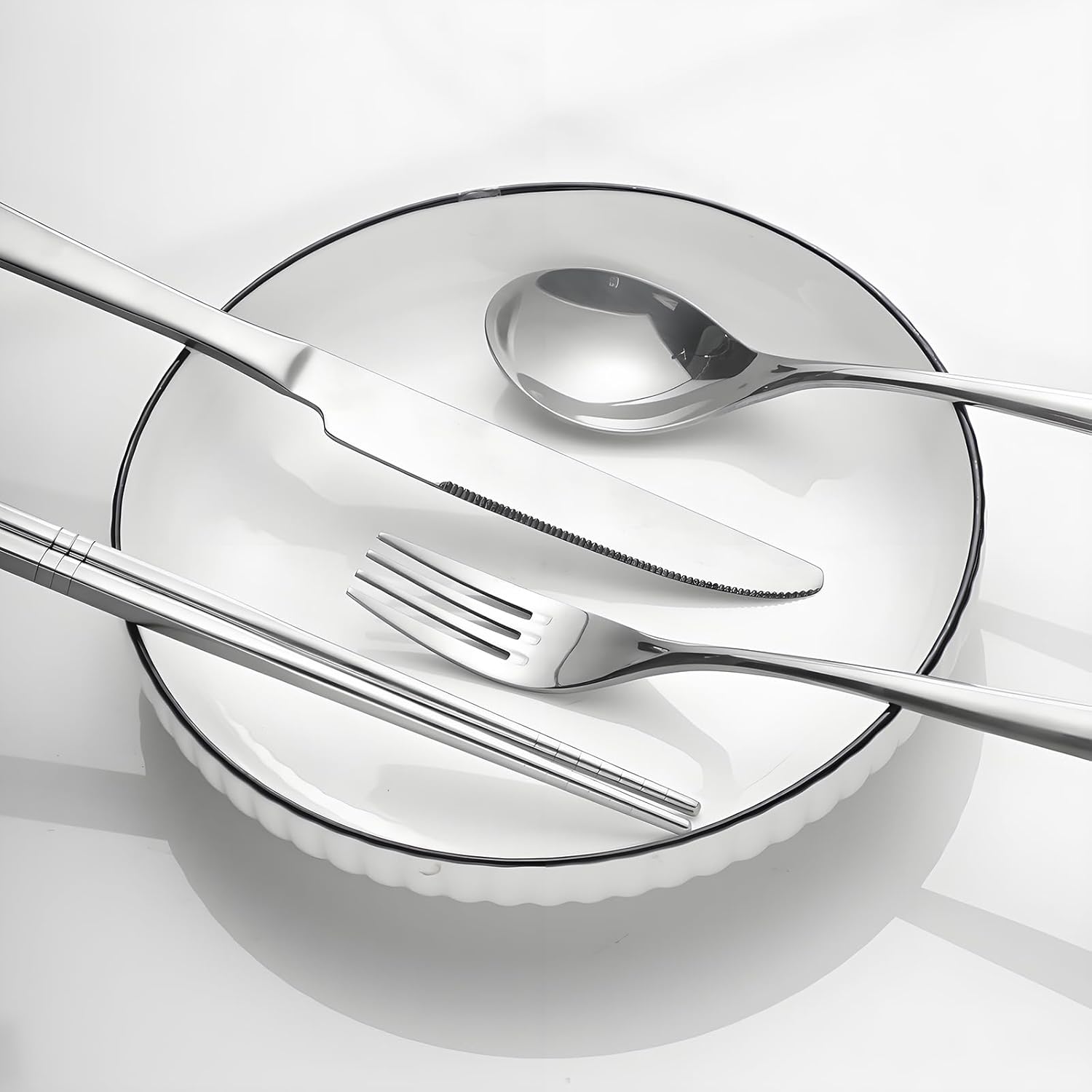 Titanium Travel Tableware Set with Fork, Knife, Chopsticks, and Spoon in Box - Portable Utensils for School, Work, Picnics, and Camping