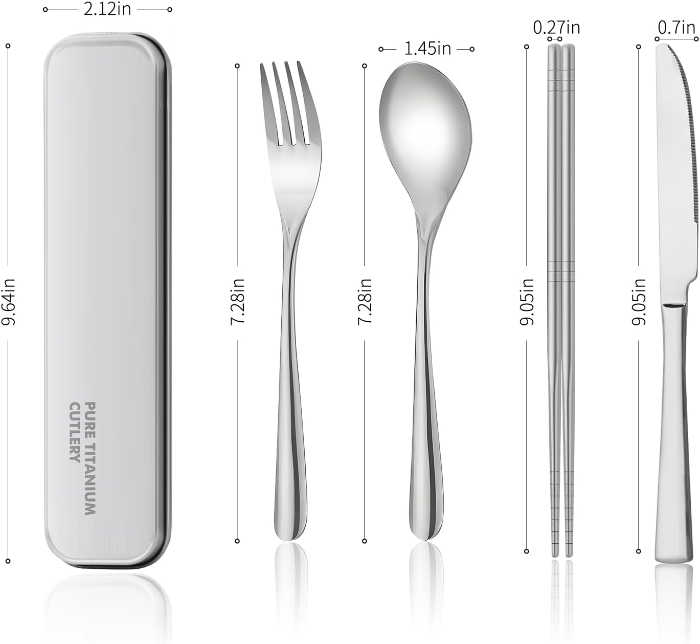 Titanium Travel Tableware Set with Fork, Knife, Chopsticks, and Spoon in Box - Portable Utensils for School, Work, Picnics, and Camping
