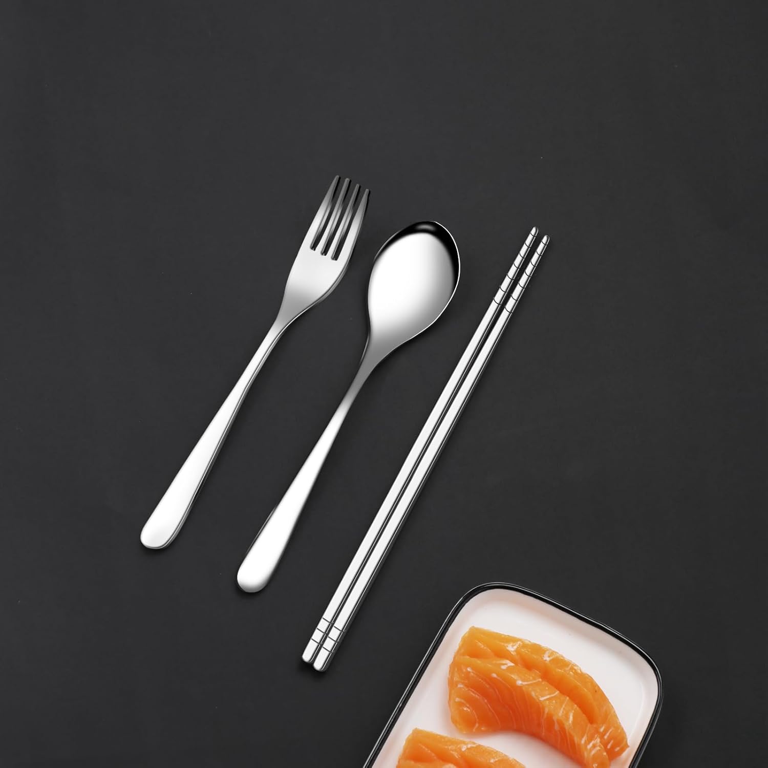 Titanium Travel Tableware Set with Fork, Knife, Chopsticks, and Spoon in Box - Portable Utensils for School, Work, Picnics, and Camping